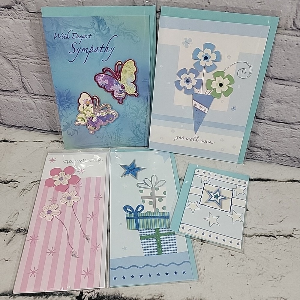New 3D Greeting Cards Lot Of 5 Sympathy Condolences Get Well Soon Envelopes